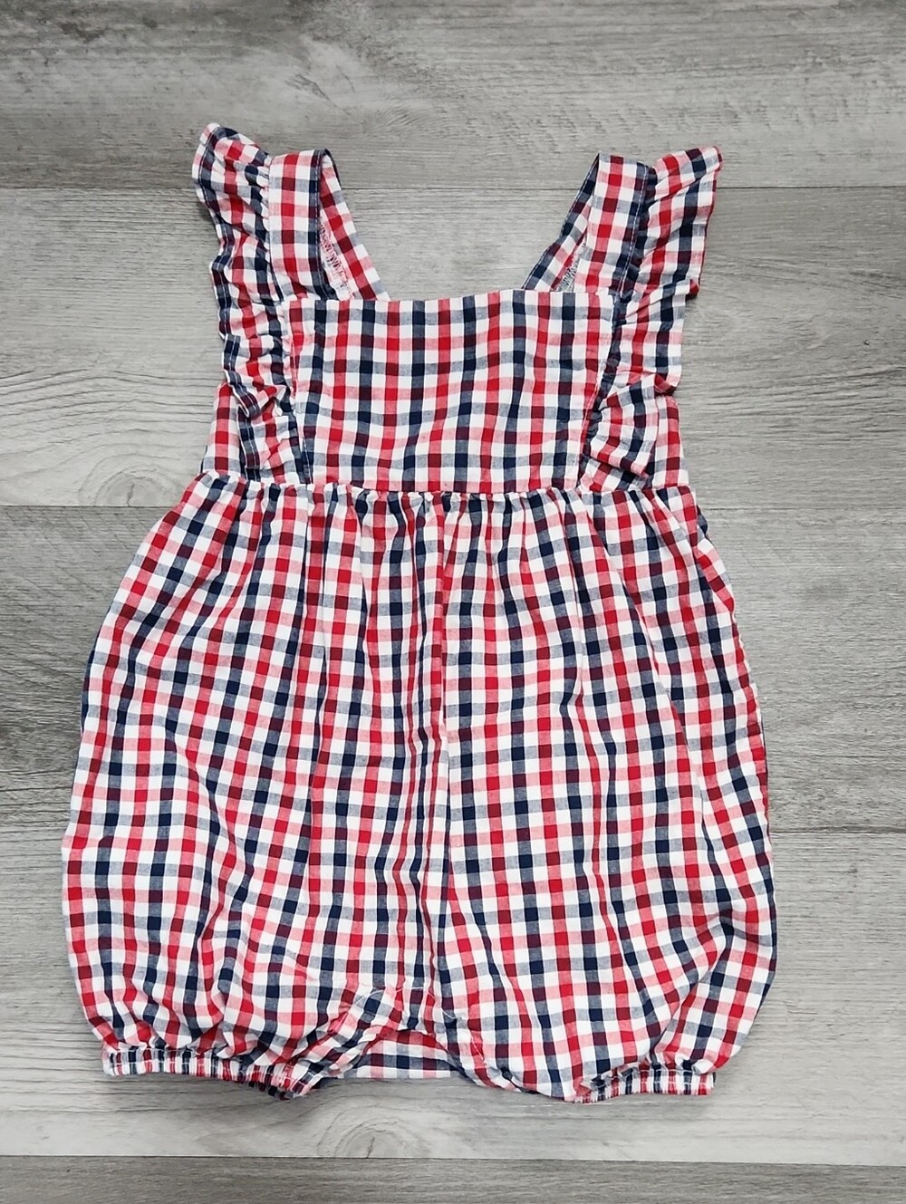Kids Red, White & Blue Gingham Bubble Romper Onesie Ruffled Arms Baby Size 18M